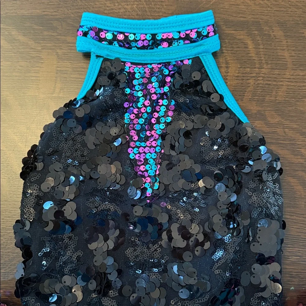Glamour Costumes Small child. Sparkling Black & Teal Kids Dance Costume Dress-up
